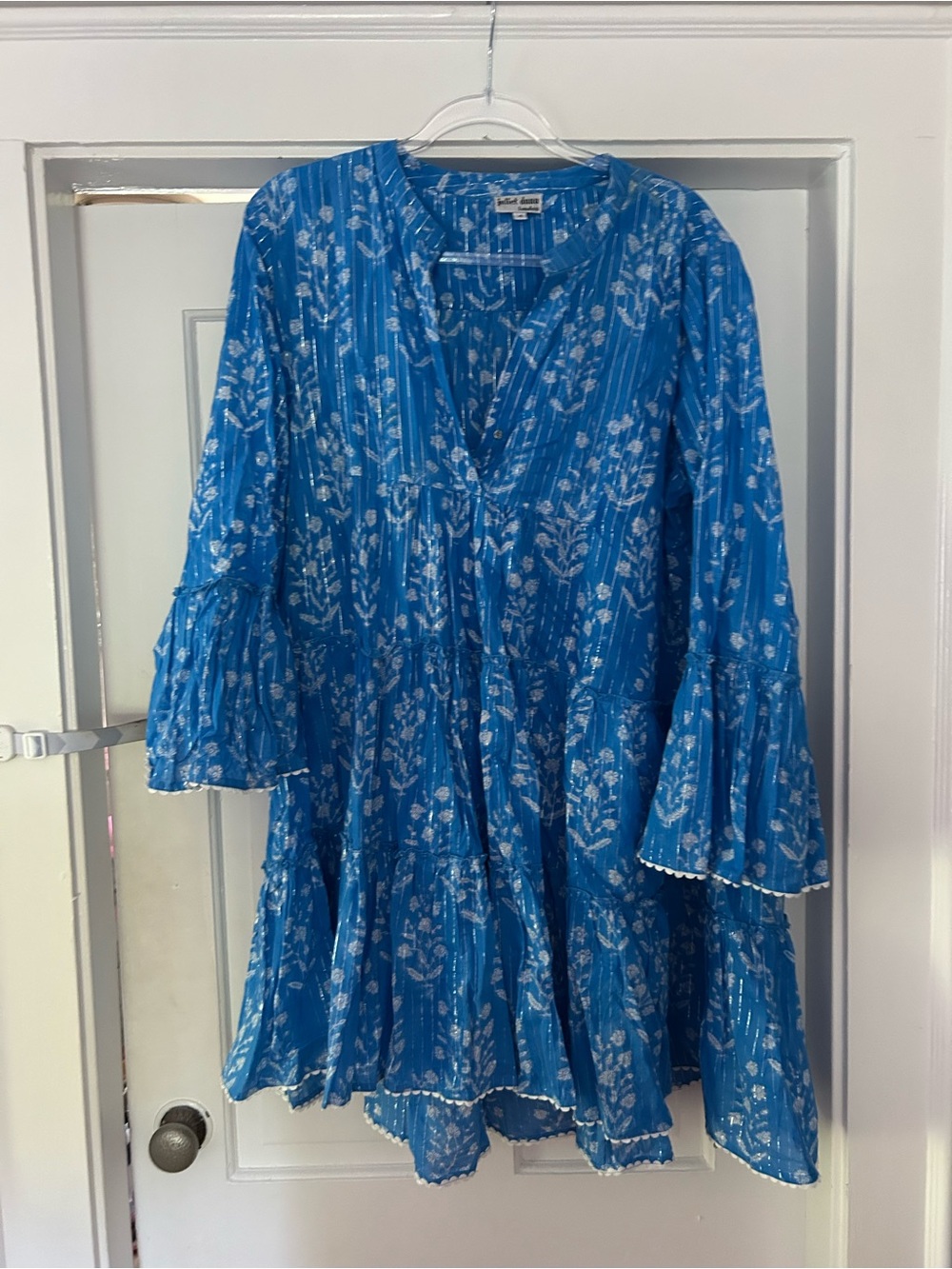 Juliet Dunn Blue Floral Tiered Tunic Dress